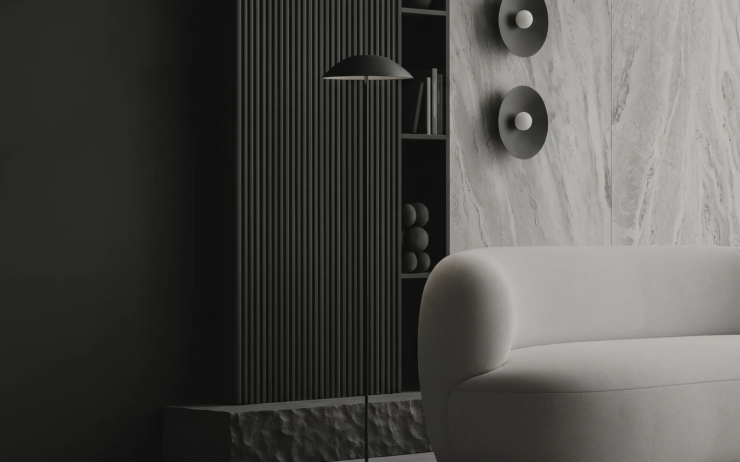 Ambiente con Black de Lambrin de PVC y WPC instalado: fotografía de Grupo Dekor
